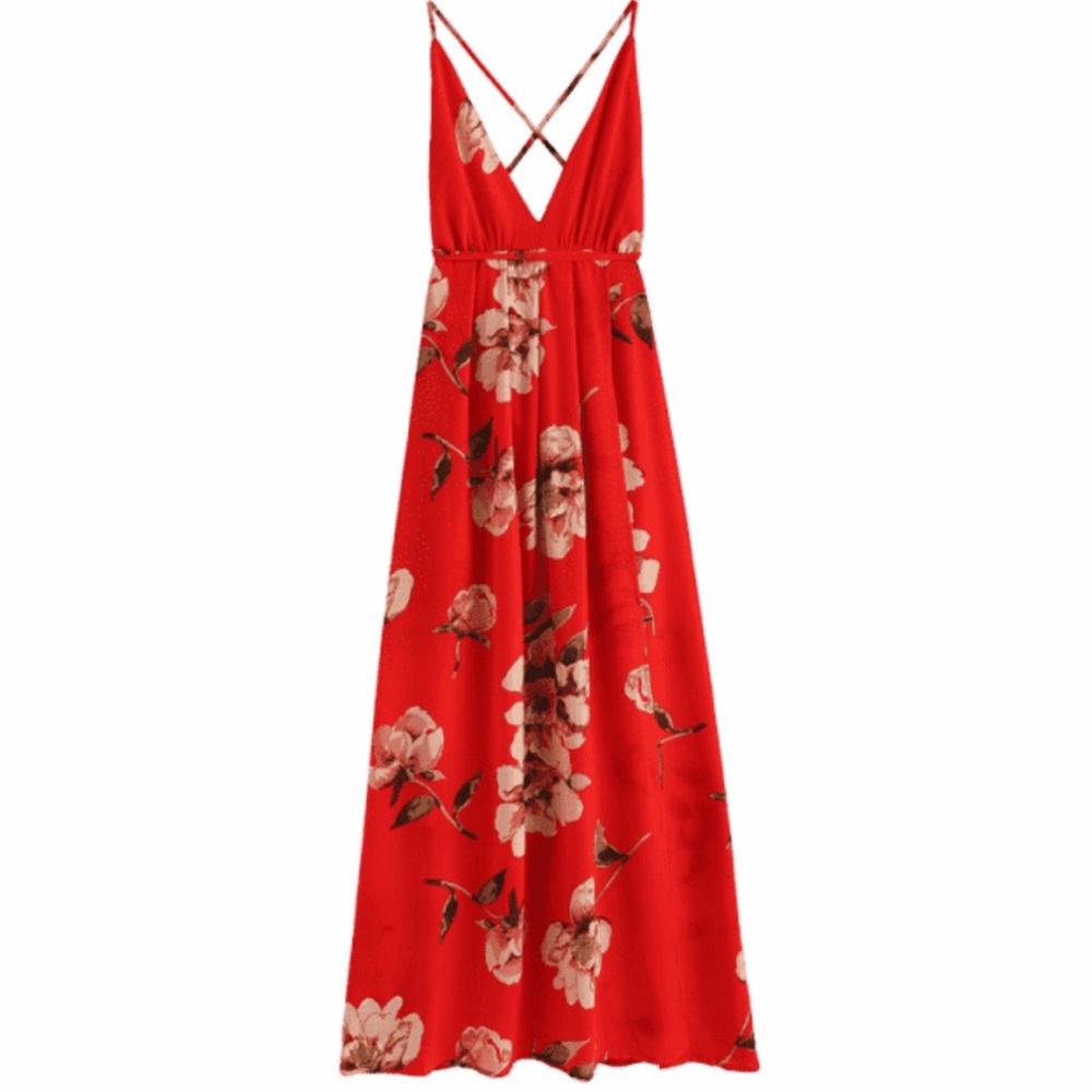 Slit Floral Crisscross Maxi Dress